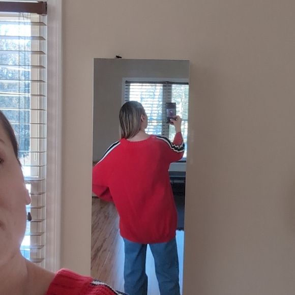 Bright red v-neck cotton/acrylic sweater. Not new but in great condition. - Picture 3 of 10